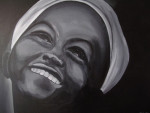 Wereldkind Afrika, acryl op doek in lijst 50/60 cm  € 300,-